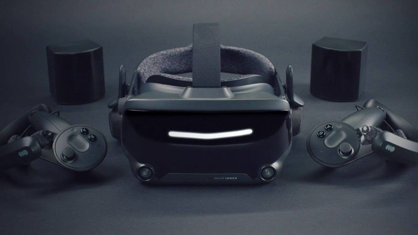 Valve Index VR headset next to controllers 