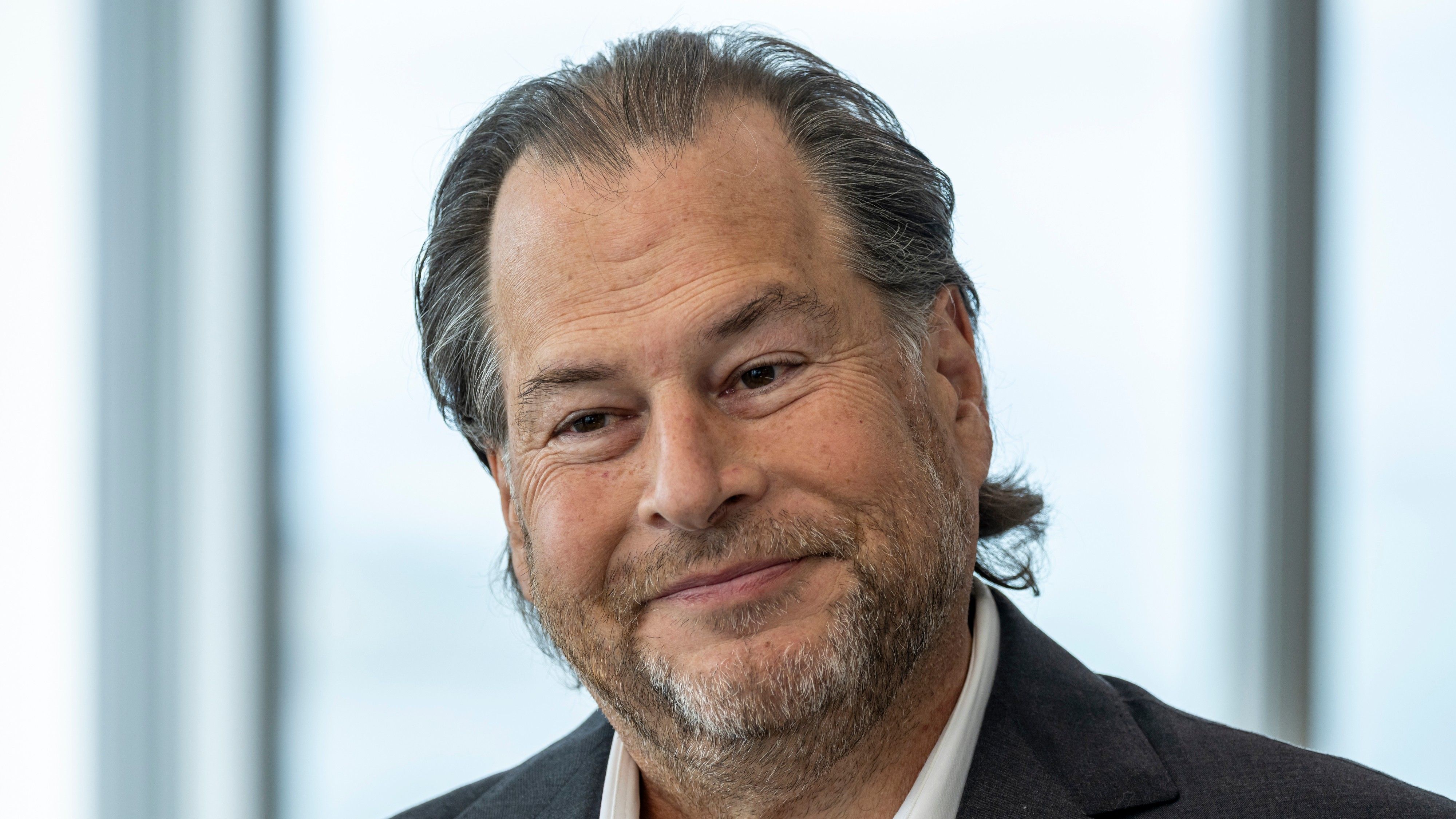 Marc Benioff, chief executive officer of Salesforce Inc., during an interview on &quot;The Circuit with Emily Chang&quot; in San Francisco, California, US, on Friday, April 25, 2025.