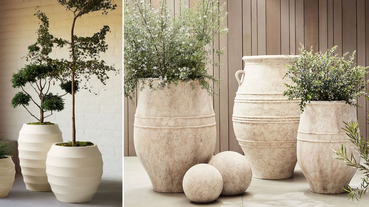 Two different styles of large decorative outdoor potd