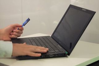 The hinge of the Sony Vaio Z props up the laptop at a slight angle which could make typing easier for some.