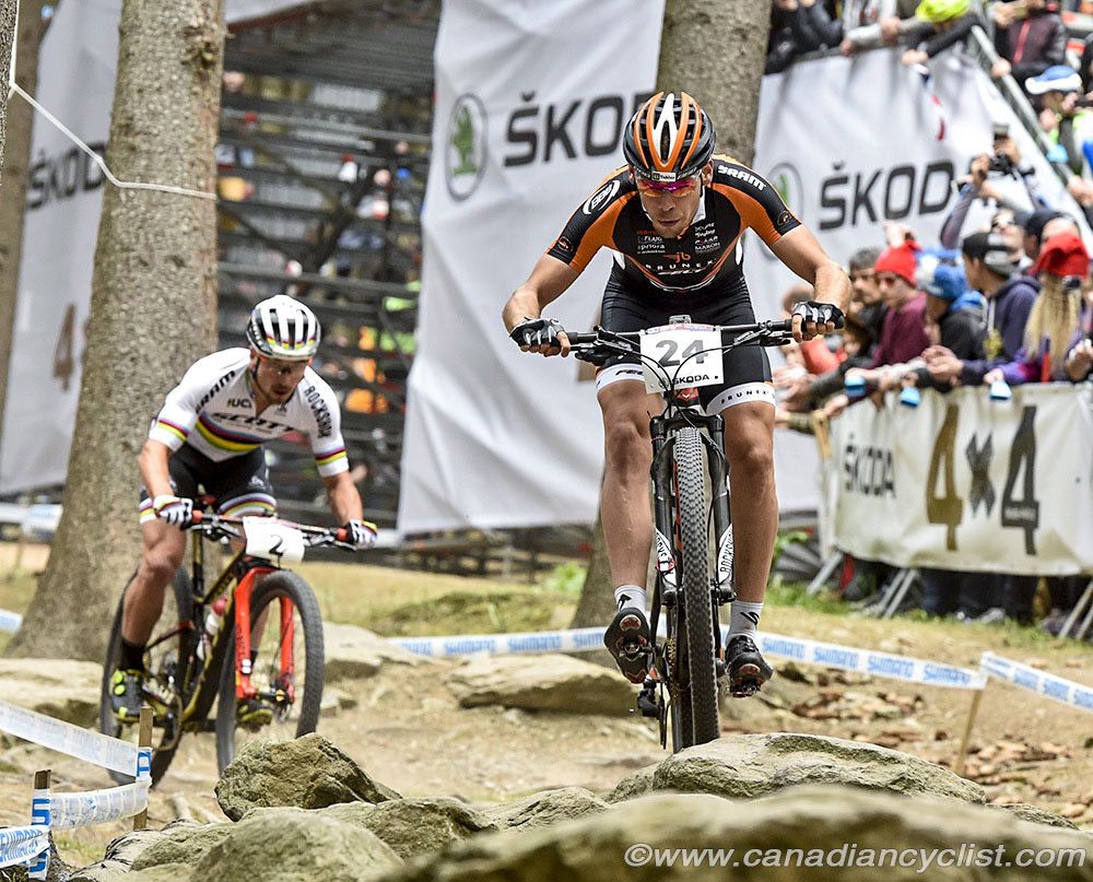 Thomas Litscher (JB Brunex Felt Team) leading Nino Schurter