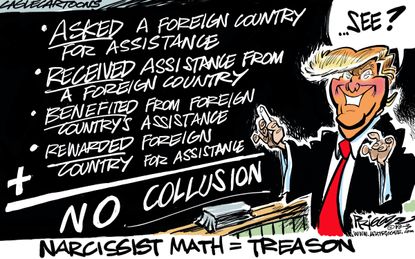 Political Cartoon U.S. Trump scandal Mueller report no collusion 2016 election