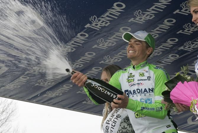 Edoardo Zardini (Bardiani-CSF) celebrates his Stage 2 win on the podium at the Giro del Trentino