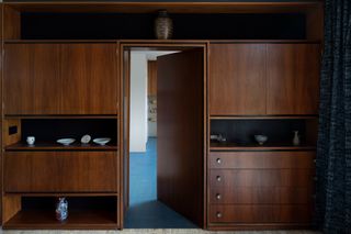 cabinetry and hidden doors inside restored Peter Womersley house in High Sunderland