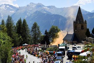 ALPE DHUEZ FRANCE JULY 19 Fans begin to gather a dutch corner Alpe dHuez 1850m Public Fans Church Mountains during the 105th Tour de France 2018 Stage 12 a 1755km stage from BourgSaintMaurice Les Arcs to Alpe dHuez 1850m TDF on July 19 2018 in Alpe dHuez France Photo by Justin SetterfieldGetty Images