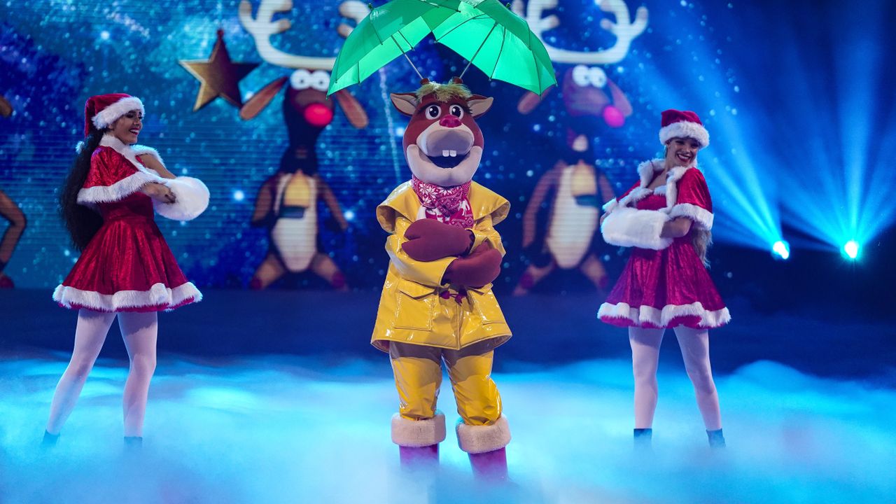 Reindeer on-stage during The Masked Singer UK Christmas Special 2023