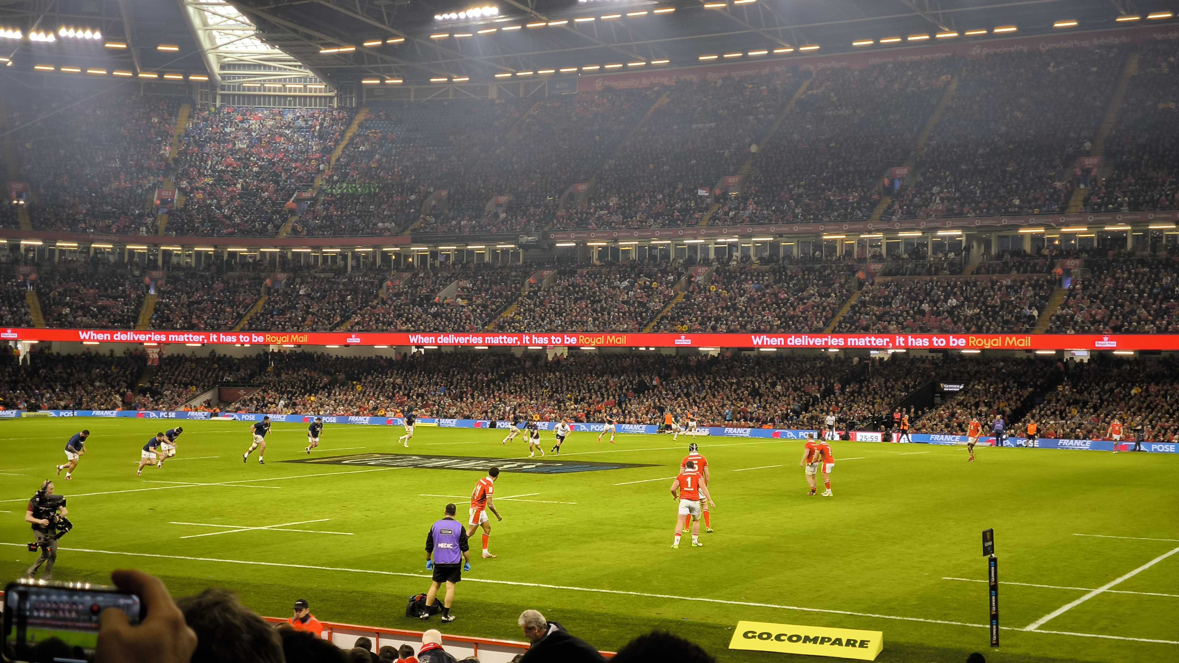 French and Welsh rugby teams playing at the principality stadium