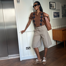 Marilyn wearing brown trainers and Miu Miu outfit