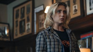 Emma Meyer standing in a room looking shocked in Gen V season 2