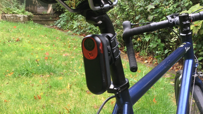 Image shows the Garmin Varia RCT715 mounted on a bike