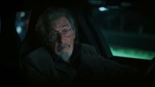 Al Pacino as Xavier Crane driving a car in Knox Goes Away.