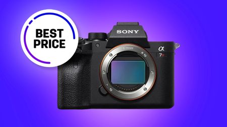 Sony Alpha 7R IVa camera against a purple and blue background, labeled with a "Best Price" badge