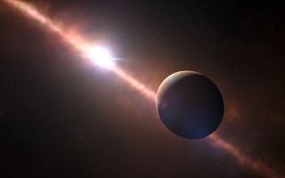 This artist’s view shows a planet orbiting the young star Beta Pictoris. 
