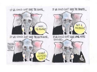 Political cartoon U.S. Republican majority health care tax reform excuse