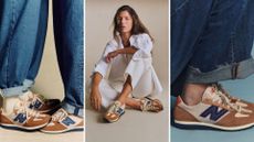 3 model images of the Sezane x New Balance trainers 