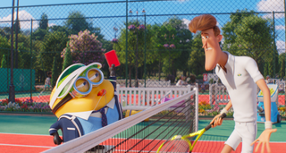 A minion with Gru’s neighbour Perry, as Gru takes to the tennis court - Despicable Me 4