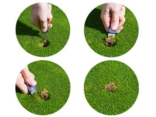 A golfer repairing a pitch mark properly