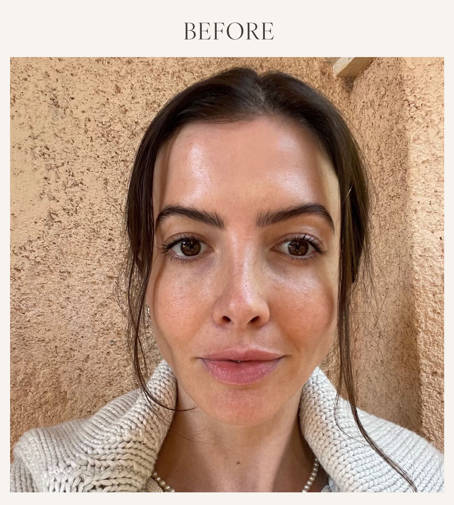 Before photo of Kat Collings testing the Lawless lip plumper