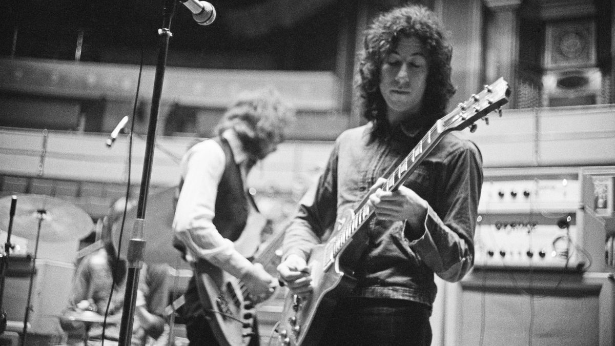 Guitarist Peter Green (right) and bassist John McVie, of British rock group Fleetwood Mac, rehearsing at the Royal Albert Hall, London, 22nd April 1969