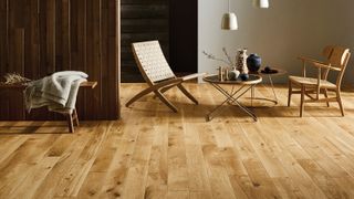 mid brown solid wooden floor in living room