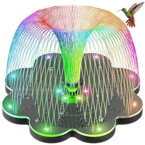 Gaizerl Solar Fountain, 2026 Upgraded 3.5w Flower Design Solar Water Fountain for Bird Bath With 2-Row Led Lights, 2000mah Battery, 7 Nozzles for Garden, Pond, Pool, Patio Hummingbird Feeder