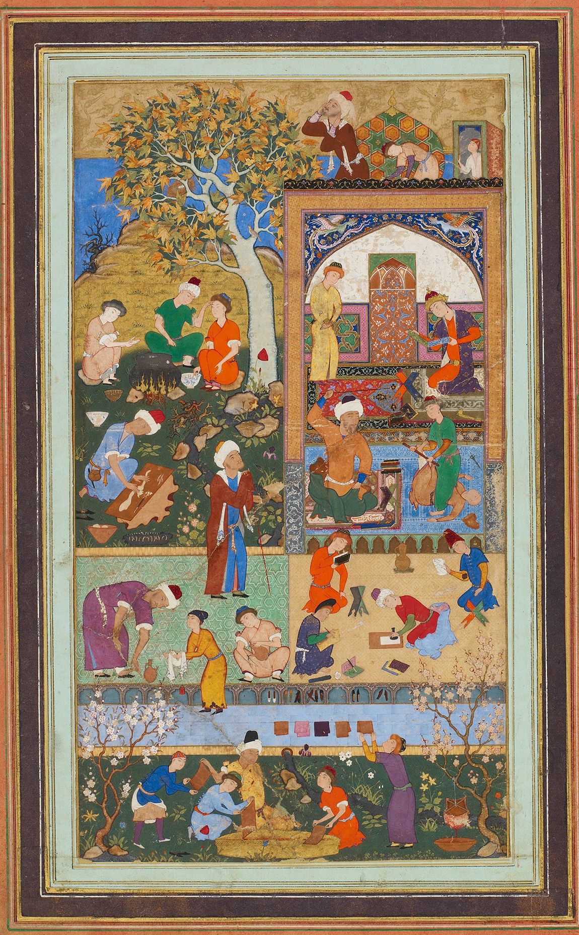 School Scene, about 1540, ink, opaque watercolour and gold on paper, 14½in by 9½in, by Mir Sayyid Ali (about 1510–72), National Museum of Asian Art, Washington DC, US.