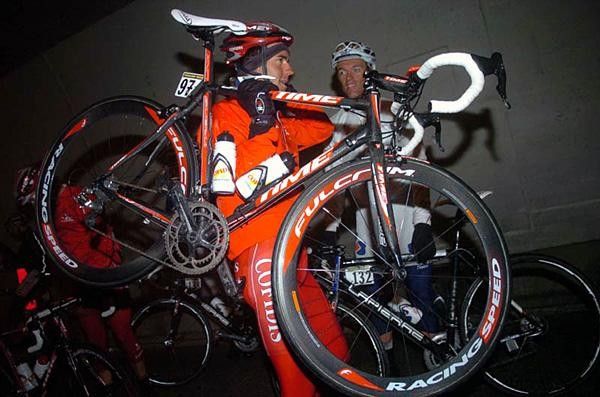 Riders stopped in the tunnel to put on warmer cloths.