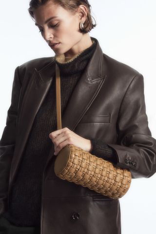 Braided Barrel Shoulder Bag - Leather