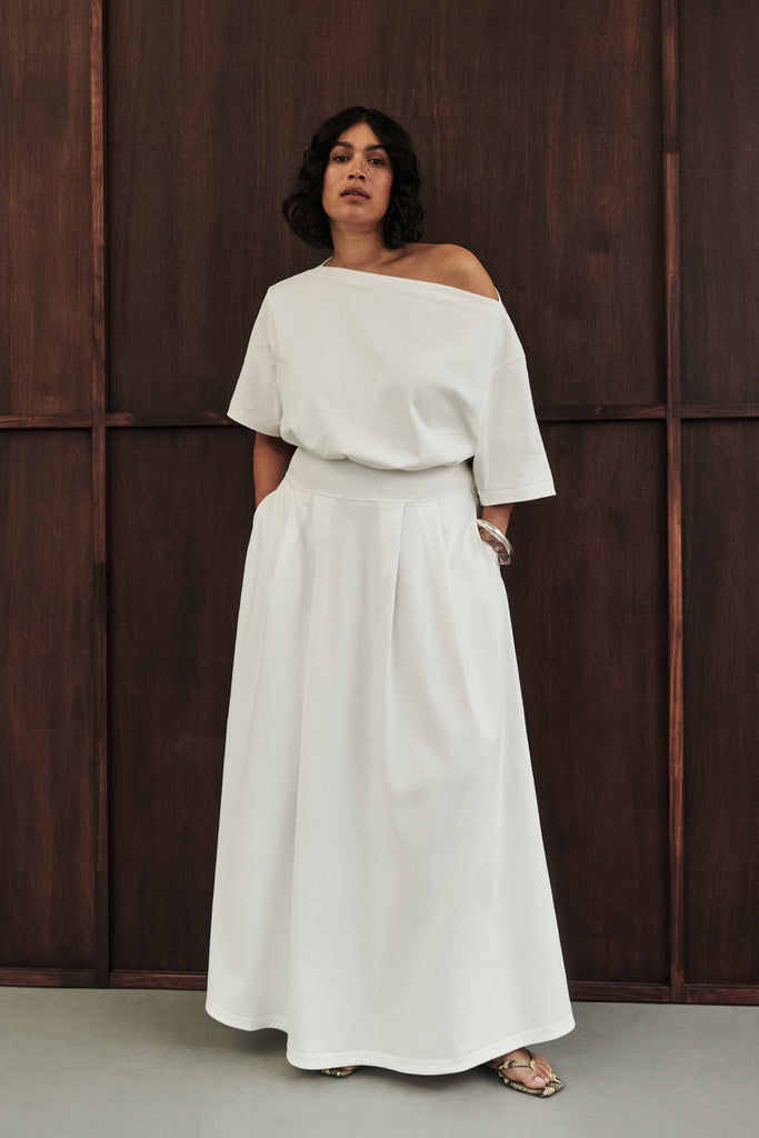 Esme White Asym Maxi Dress