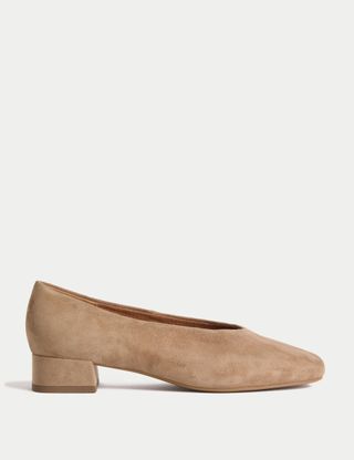 Suede Block Heel Square Toe Court Shoes