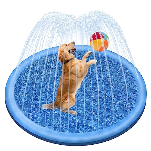 Jsdoin Dogs Pool -100cm Inflatable Dog Splash Dogs Pool, Foldable Thickened Outdoor Dog Sprinkler Play Mat for Summer Garden Beach Backyard Sprinkler Water Toy&amp;#65288;blue&amp;#65289;