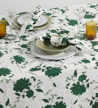 Floral print designer tablecloth.