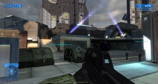 A shot of Halo 2 covered in debug text
