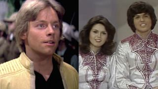 Mark Hamil looking triumphant in 1977's Star Wars, Donny and Marie Osmond on their first show airing in 1970