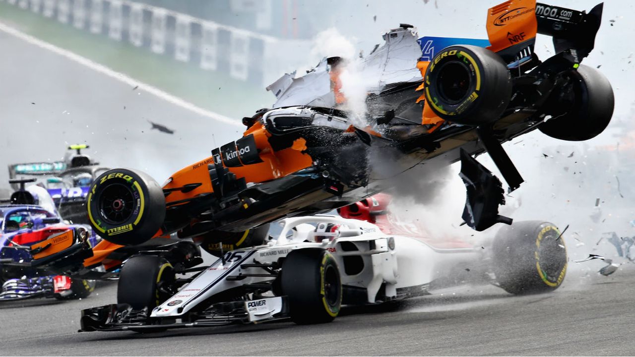 Fernando Alonso halo Charles Leclerc Belgian GP