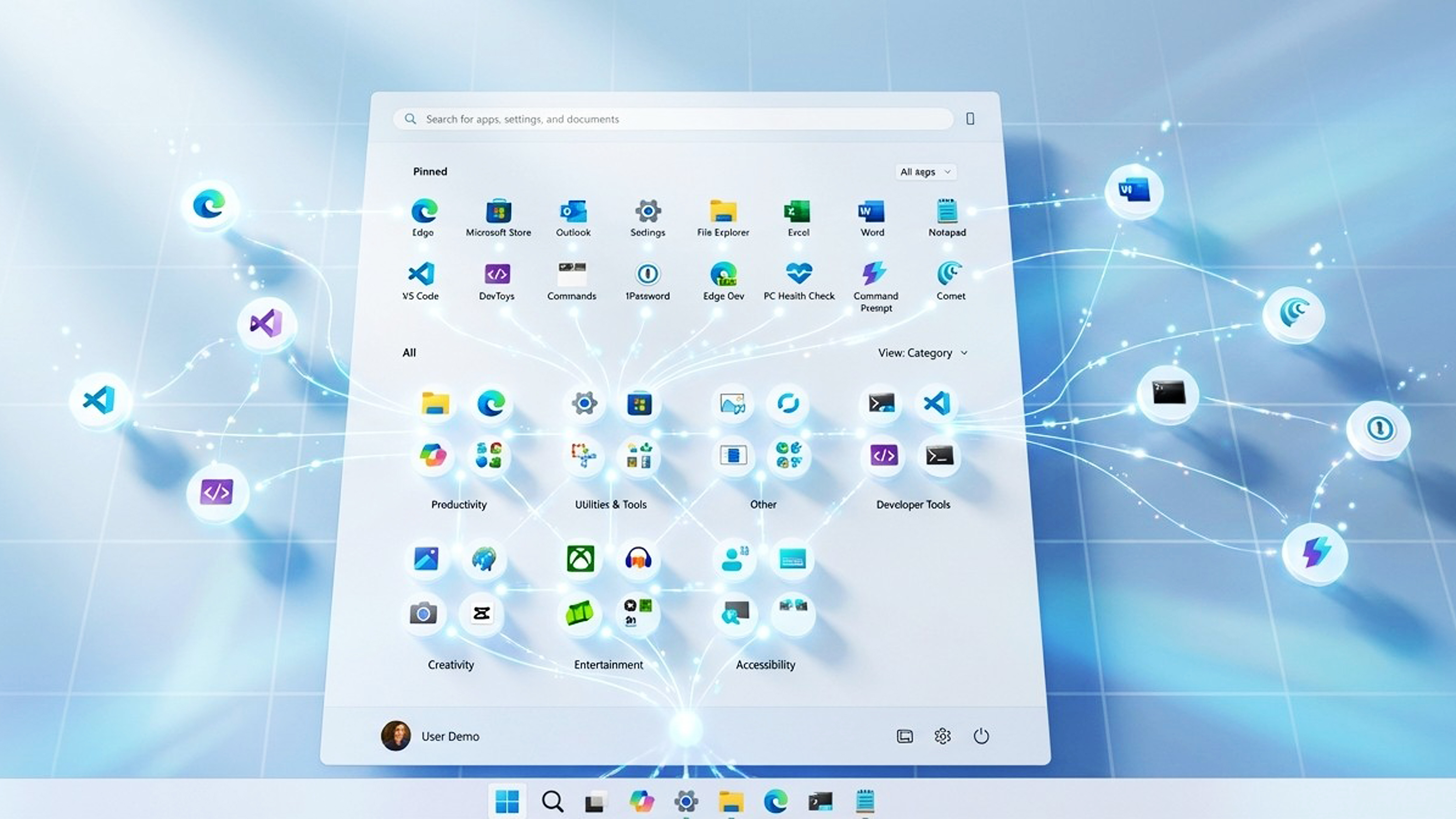 Images of the Windows 11 Start menu and icons