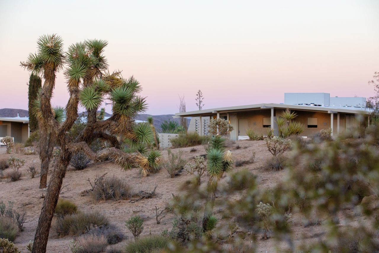 view of palm springs home across desert