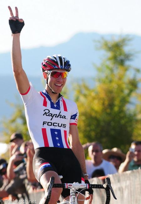 Jeremy Powers (Rapha Focus) celebrates his second victory of the weekend at the USGP in Fort Collins