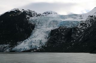 the Gigjokull proglacial lake is pictured a few weeks before the main eruption