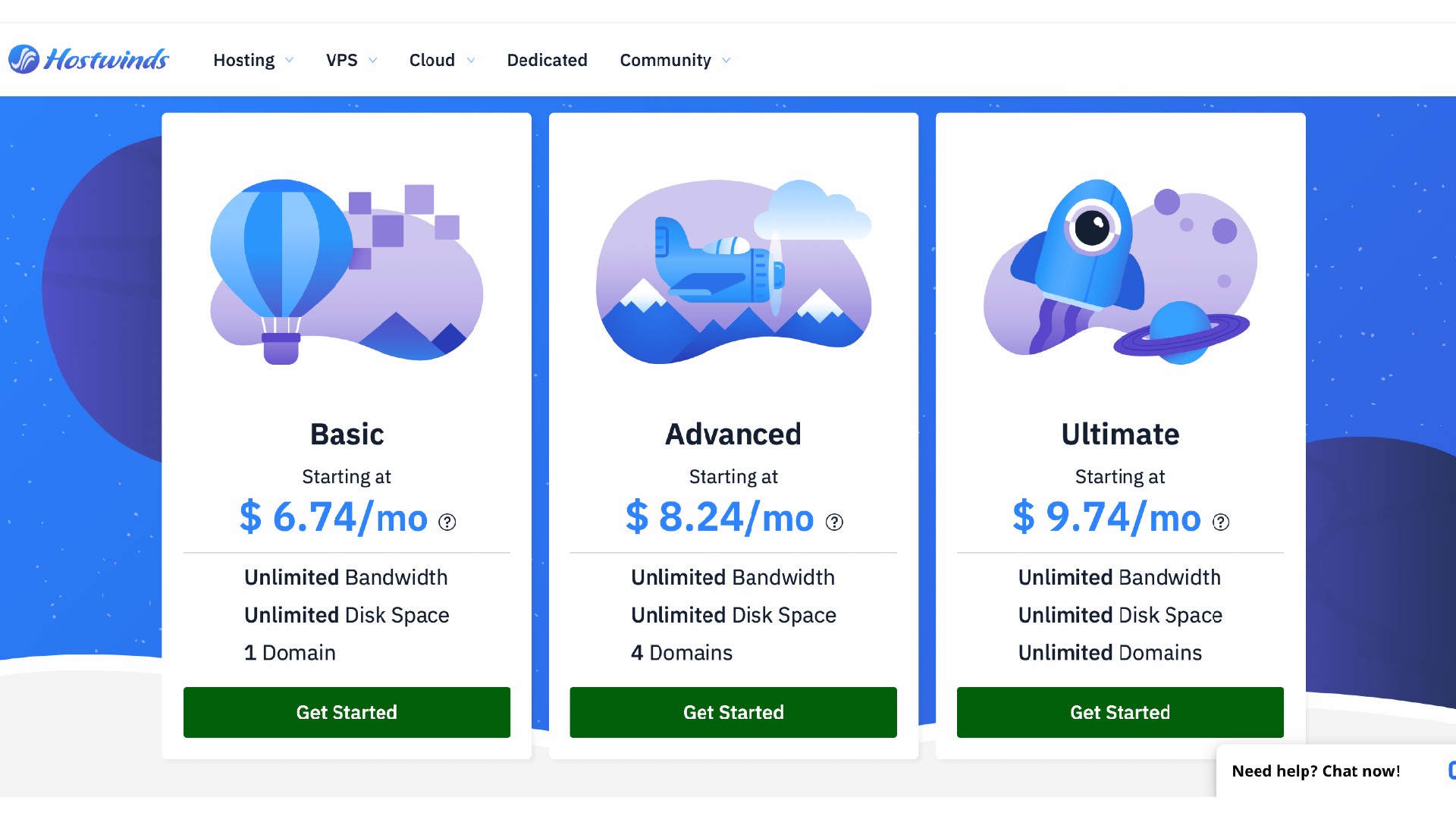 Hostwinds hosting plans