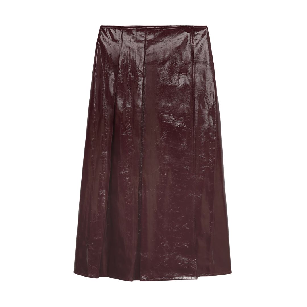 M&amp;amp;S, Faux Leather Textured Midi A-Line Skirt