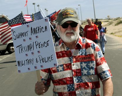 A Trump supporter at a Huntington Beach rally