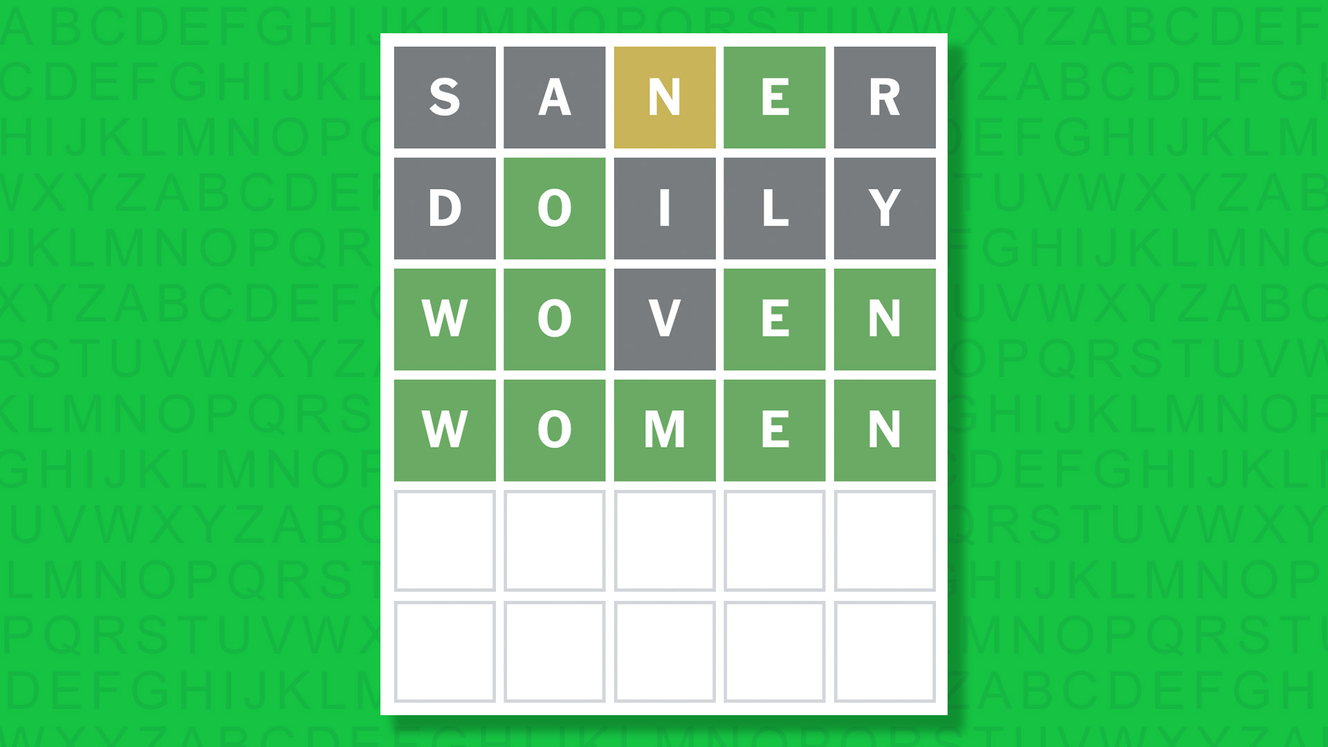 NYT Wordle answer for game 1771 on a green background