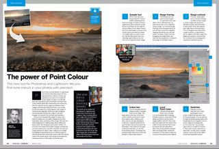Image of the two pages of Photoshop tutorial Tool School in Digital Camera magazine March 2024