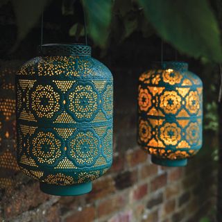 Solar Verdigris Moroccan Lantern, White, Warm White and Colour Changing LEDs