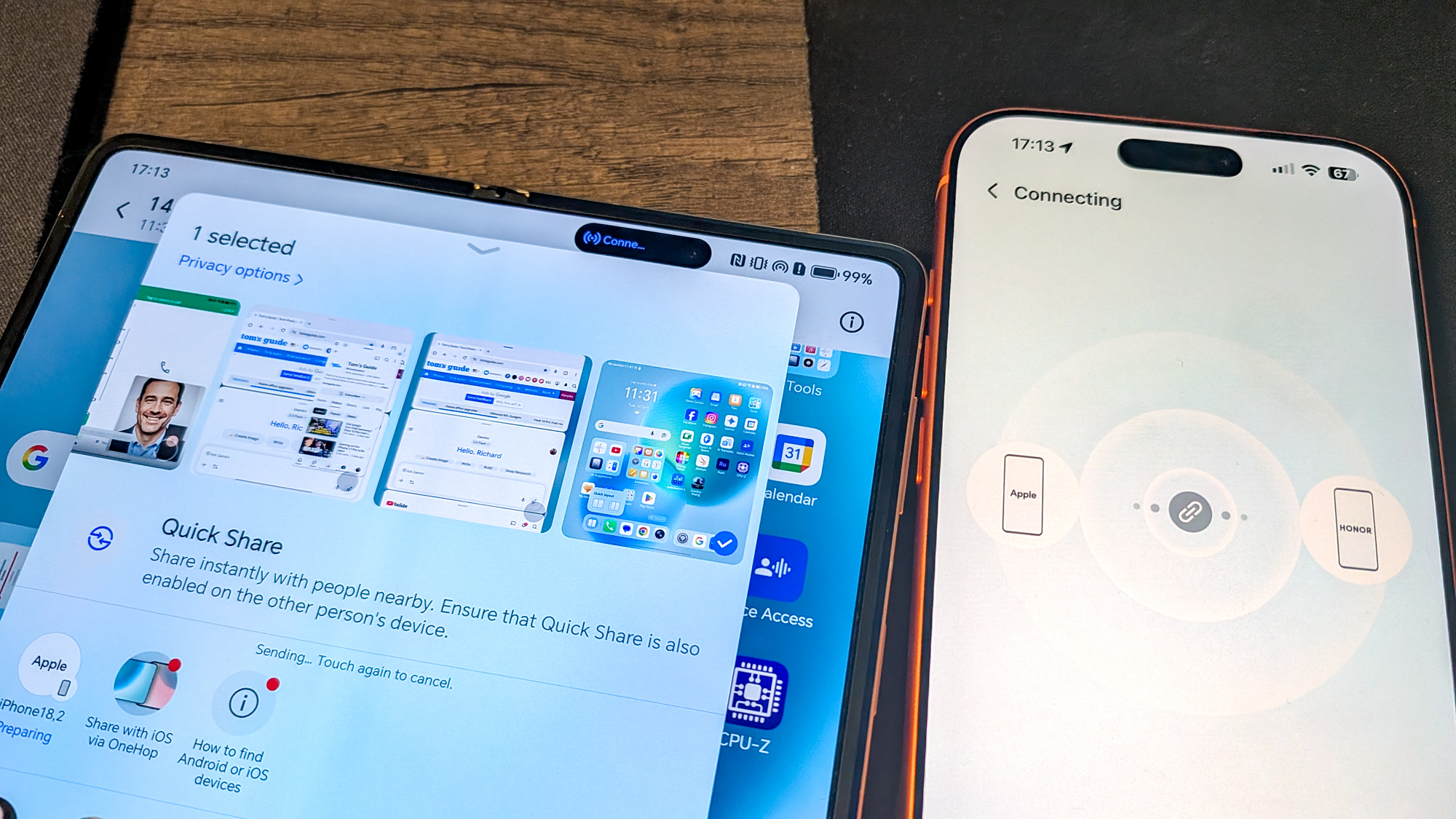 Honor Magic V5 sending files to an iPhone