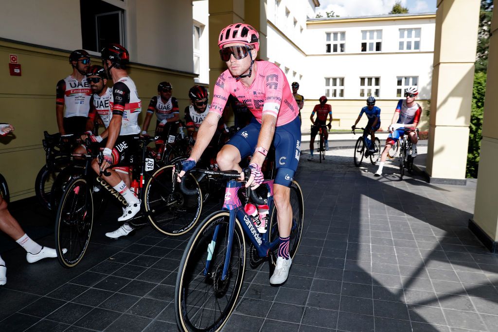 BUKOVINA RESORT POLAND AUGUST 12 Logan Owen of The United States and Team EF Education Nippo prior to the 78th Tour de Pologne 2021 Stage 4 a 160km stage from Azoty Group Tarnw to Bukovina Resort 924m TourdePologne TDP2021 UCIWT on August 12 2021 in Bukovina Resort Poland Photo by Bas CzerwinskiGetty Images