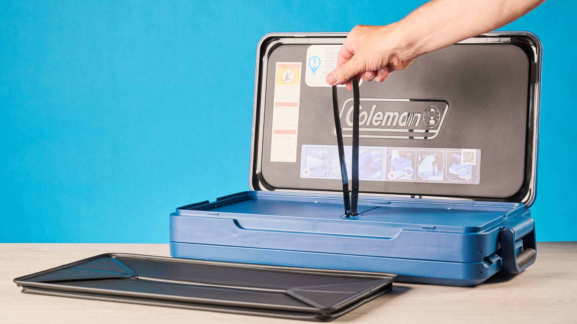 the coleman snap 'n go collapsible cooler photographed with the blue tom's guide background