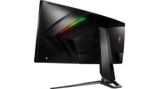 MSI Optix MPG341CQR curved gaming monitor on white background rear view