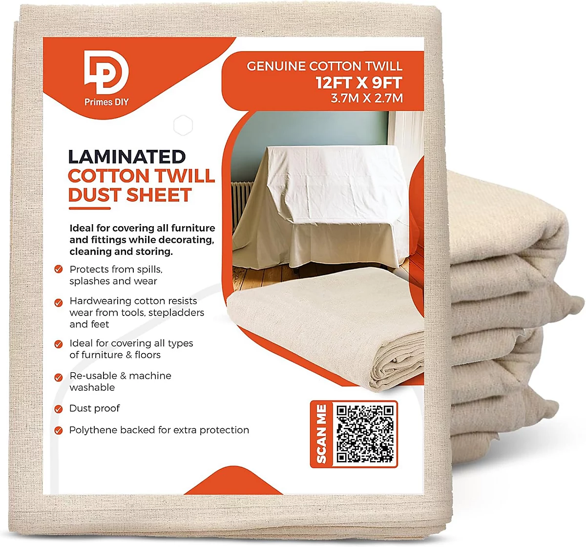Primes DIY Laminated Twill Dust Sheet